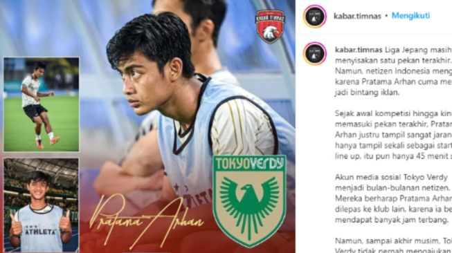 Pratama Arhan, pemain Tokyo Verdy. (Instagram/@kabar.timnas)