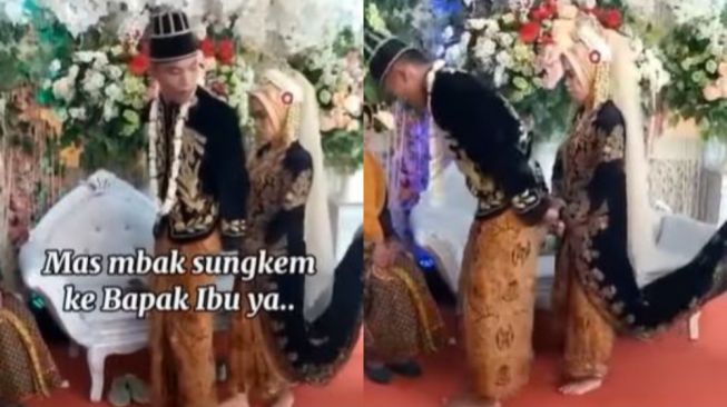 Ngakak So Hard, Cara Pengantin Pria Ini Lakukan Sungkem ke Orangtua Bikin Ketawa