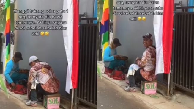 Tidak Mau Bahagia Sendiri, Aksi Tukang Sol yang Ajak Temannya Perbaiki Sepatu Ini Bikin Terenyuh