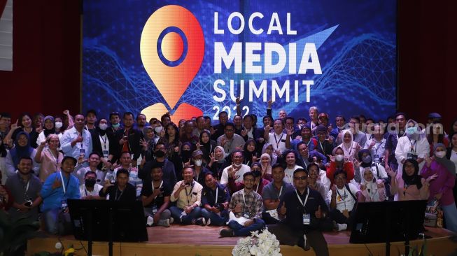 Peserta Local Media Summit 2022 di Perpustakaan Nasional RI,Jalan Medan Merdeka Selatan, Jakarta Pusat, Kamis (27/10/2022). [Suara.com/Alfian Winanto]