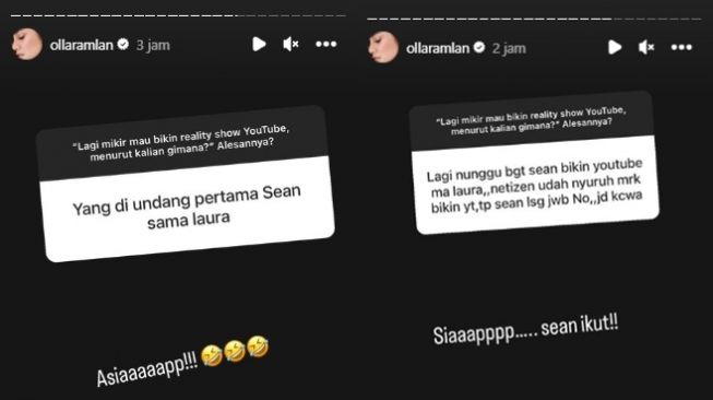 Olla Ramlan curhat di Instagram Story soal putranya, Sean Michael Alexander yang menjalin hubungan dengan putri Nikita Mirzani, Laura. [Instagram]