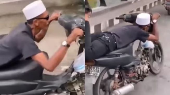 Tantang Malaikat Maut, Pria Ini Atraksi Tengkurap Naik Sepeda Motor Aksinya Tuai Kecaman