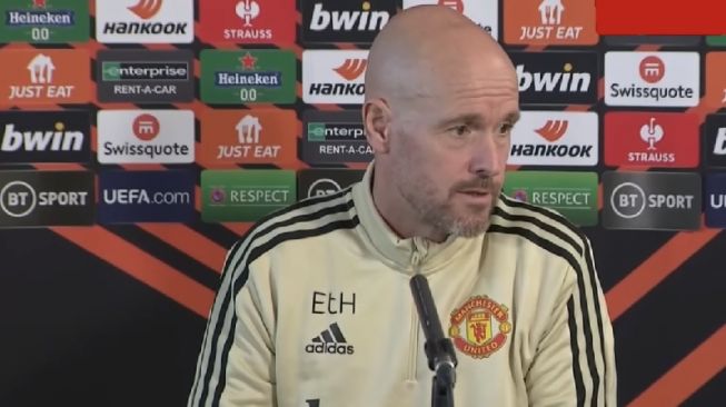 Manajer Manchester United, Erik ten Hag menghadiri konferensi pers jelang laga Liga Europa kontra Sheriff Tiraspol di Manchester. [doc. MUFC]