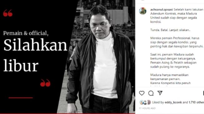 Madura United Liburkan Pemain dan Tim Official, Publik: Kelihatan Profesionalnya