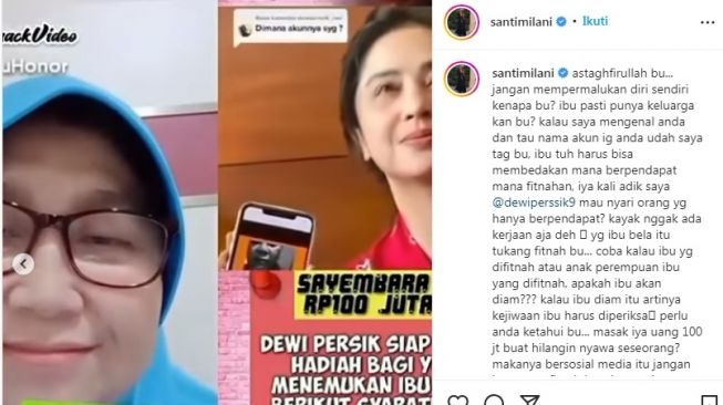 Unggahan soal Dewi Perssik [Instagram/@santimilani]