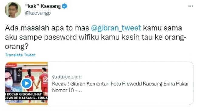 Unggahan Kaesang Pangarep [Twitter/@kaesangp]