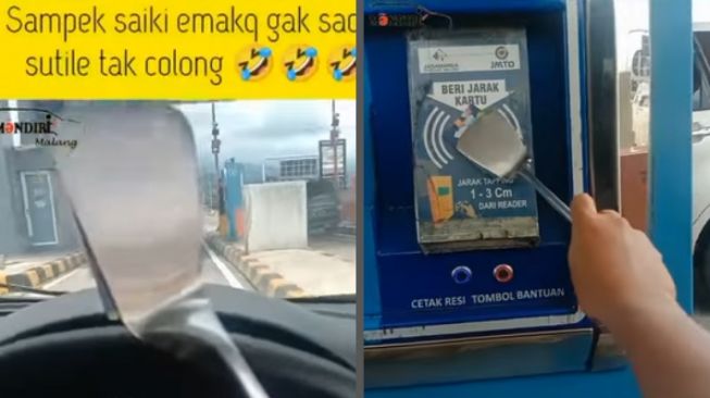 Pinjam Spatula Masak Emak Buat Dipakai Ngetap e-Toll, Warganet: Semoga Nggak Kena Marah