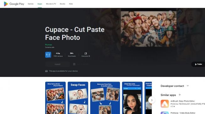Aplikasi ganti wajah Cupace di Google Play Store. (Sceenshot)