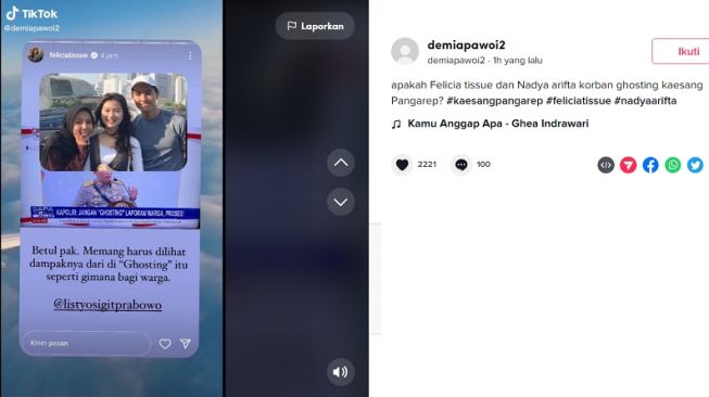 Felicia Tissue singgung soal dampak ghosting (TikTok/@demiapawoi2)