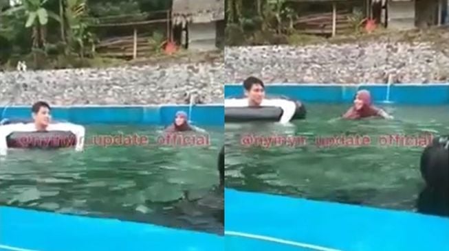 Potret Lesti Kejora dan Rizky Billar Berenang Pakai Ban (Instagram/@nyinyir_update_official)