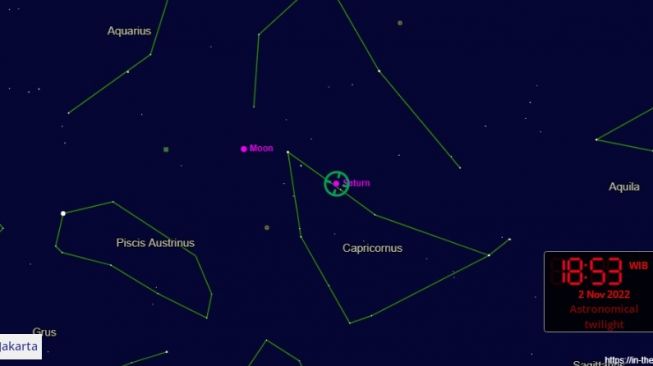 Konjungsi Bulan dan Saturnus yang terjadi pada 2 November 2022. (In the Sky)