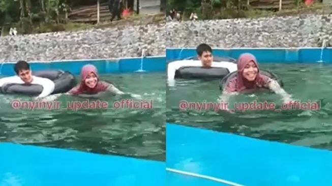 Potret Lesti Kejora dan Rizky Billar Berenang Pakai Ban (Instagram/@nyinyir_update_official)