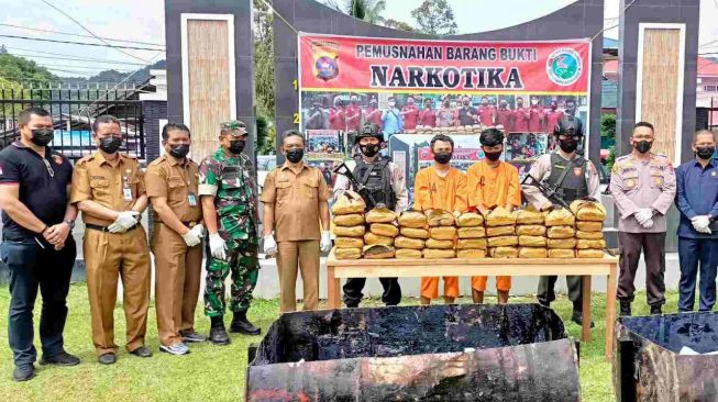 Polres Pasaman Musnahkan 39 Paket Narkotika Jenis Ganja Kering.