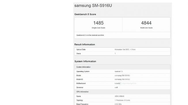 Varian Samsung Galaxy S23+ AS muncul di Geekbench dengan SoC Snapdragon 8 Gen 2 & RAM 8GB [Gizmochina]