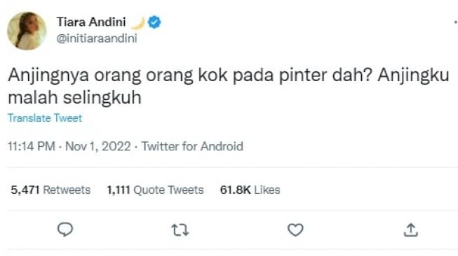 Unggahan Tiara Andini [Twitter/@initiaraandini]