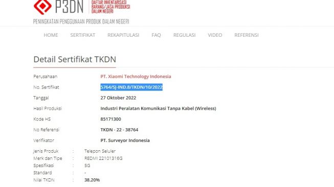 Database TKDN Redmi Note 12 [tkdn.kemenperin.]