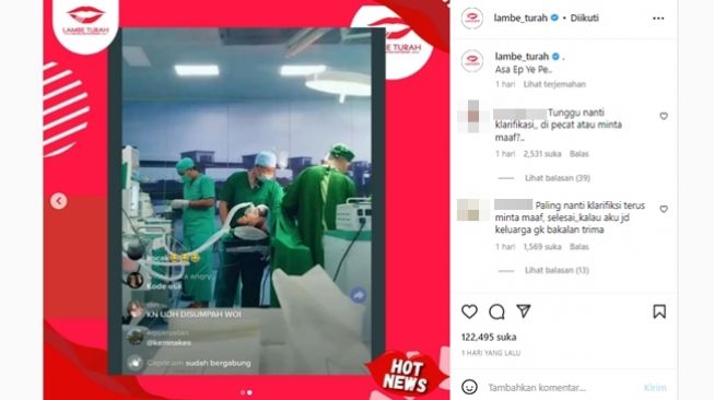 Viral oknum nakes RSUD Martapura Sumatera Selatan nyalakan live streaming saat pasien operasi caesar. (Instagram/@lambe_turah)