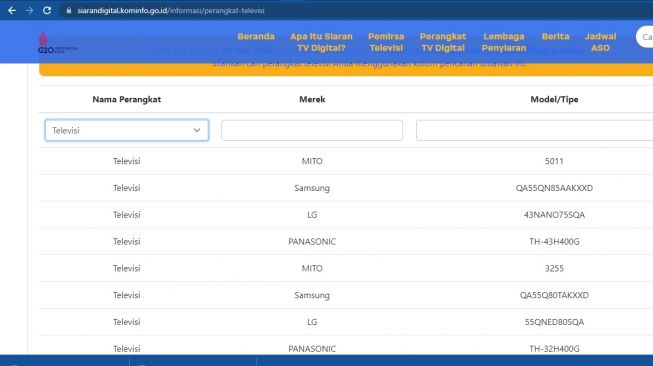 Tampilan di situs Kominfo [KOMINFO]