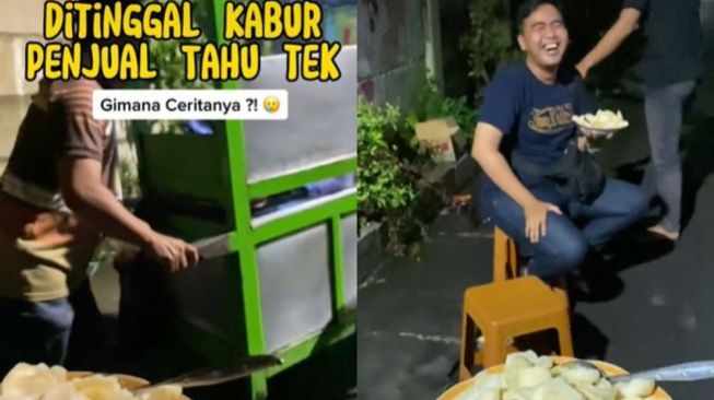 Gokil Lagi Asyik Makan Tahu Tek, Pria Ini Malah Ditinggal Kabur Penjualnya, Netizen Curiga Intel