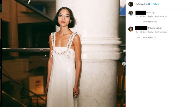 Putri Marino memberikan balasan menohok kepada warganet julid yang menyebutnya terlalu kurus. (Dok. Instagram)