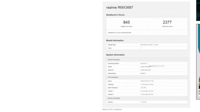 Realme 10 Pro+, 10 Pro terlihat di Geekbench [Gizmochina]