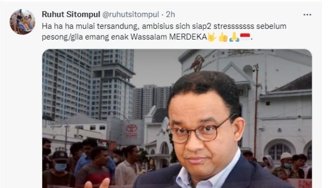 Cuitan Twitter Ruhut Sitompul soal kampanye Anies Baswedan di Medan (Twitter/ @ruhutsitompul).