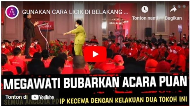 CEK FAKTA: Benarkah acara Puan Maharani dibubarkan Megawati Soekarnoputri dan diusir dengan cara licik di belakang PDIP? (YouTube/AKTUAL)