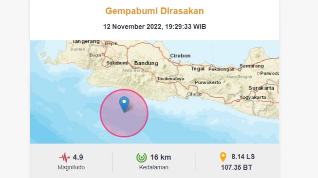 Gempa Garut pada Sabtu (12/11/2022). [BMKG.go.id]