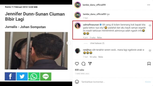 Salmafina Sunan bantah isu sang ayah selingkuh dengan Denise Chariesta (Instagram/@lambe_danu_official99)