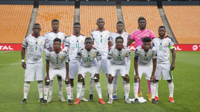 Timnas Ghana jelang pertandingan kualifikasi Piala Afrika 2022 (AFCON) melawan Afrika Selatan di Stadion FNB di Johannesburg pada 25 Maret 2021.Phil Magakoe / AFP