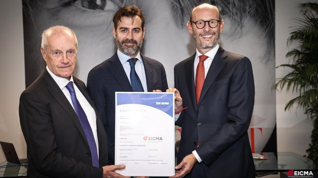 EICMA a reçu la certification ISO 20121 de TÜV NORD Italie, la norme internationale pour la gestion durable des événements [ANCMA/EICMA].