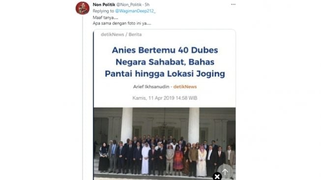 Sumber foto asli yang digunakan sebagai thumbnail video dan dinarasikan terjadi saat Anies Baswedan menjadi pembicara salah satu side event di KTT G20 di Bali. (Twitter)