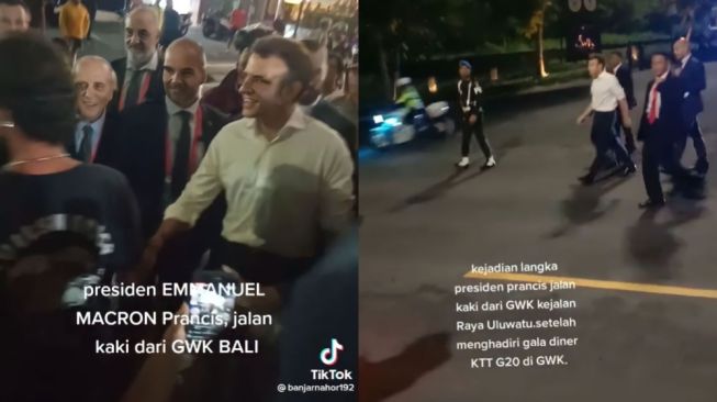 VIDEO Emmanuel Macron Jalan Kaki hingga Gendong Balita di Sekitar GWK, Warga Histeris