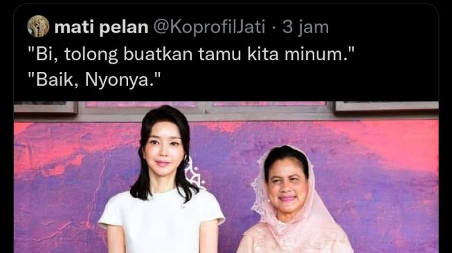  Iriana Jokowi Foto Bareng Ibu Negara Korea Selatan Kim Koen-hee, Komentar Netizen Julid Banget. (Dok: Twitter/@KoprofilJati)