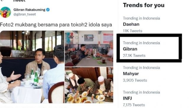 Gibran pamer foto makan bareng Prabowo Subianto, Anies Baswedan, dan Ganjar Pranowo di media sosial [SuaraSulsel.id/Istimewa]