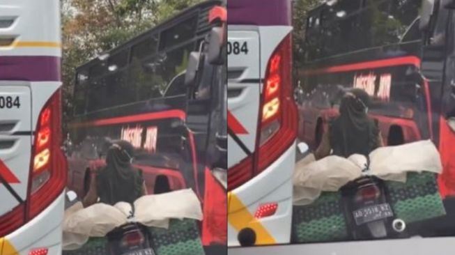 Nyalinya Gede, Bawa Keranjang Jualan nyaris Terhimpit Bus, Ibu-ibu Ini Bikin Warganet Senam Jantung