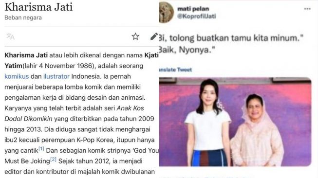 Buntut Cuitan Hina Iriana Jokowi, Wikipedia Kharisma Jati Diobok-obok Warganet