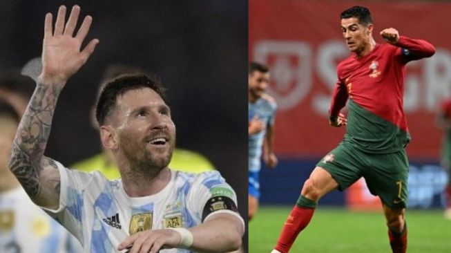 Der argentinische Nationalmannschaftskapitän Lionel Messi und der portugiesische Nationalmannschaftskapitän Cristiano Ronaldo. [JUAN MABROMATA / AFP] [PATRICIA DE MELO MOREIRA / AFP]