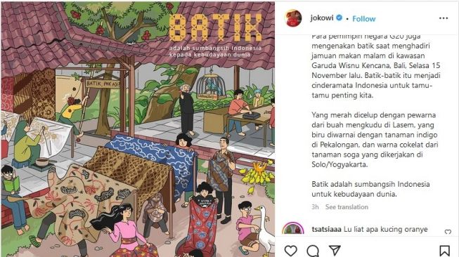 Jokowi Unggah Poster Proses Buat Batik: Netizen Sibuk Cari Menteri Basuki Tukang Foto dan Kucing Oren