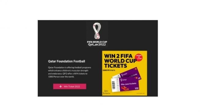 Contoh halaman phising hadiah tiket nonton gratis Piala Dunia 2022. [Kaspersky]