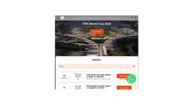 Contoh halaman phising beli tiket nonton Piala Dunia 2022. [Kaspersky]