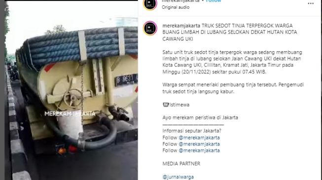 Bukan Sekali Dilakukan, Dinas LH DKI Ungkap Truk Tinja Buang Limbah Sembarang itu Milik Swasta