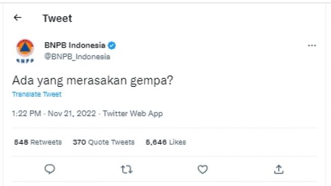 Admin Twitter BNPB Nanya Ada yang Rasakan Gempa, Warganet: Kamu Nanyeaaa? Kamu Bertanyeaa Tanyeaaa?