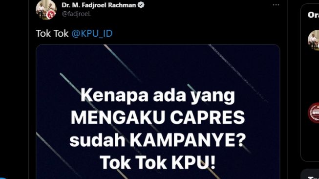 Cuitan Fadjroel Rachman; Anies Baswedan. [Twitter/@fadjroeL]