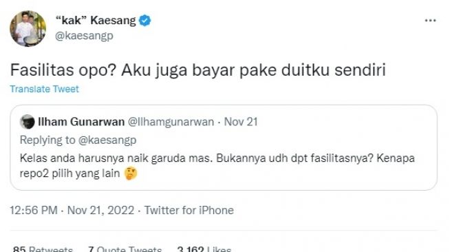 Unggahan Kaesang Pangarep [Twitter/@kaesangp]