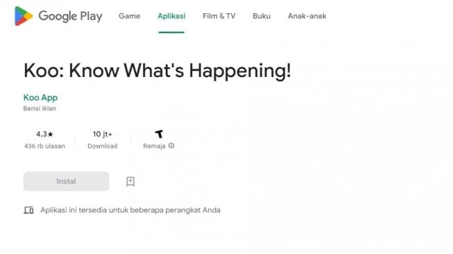 Aplikasi Koo. [Google Play Store]