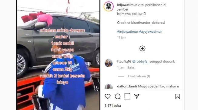 Viral Pengantin di Jember Diberi Mahar Fantastis, Emas 2 Kg hingga Rumah 2 Lantai