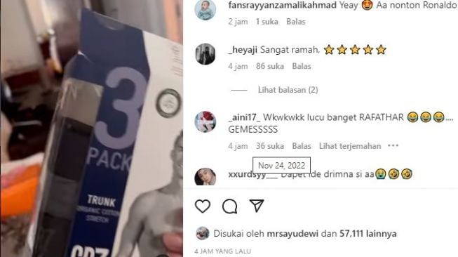 Raffi Ahmad dibelikan celana dalam CR7 (Instagram/@raffinagita1717)