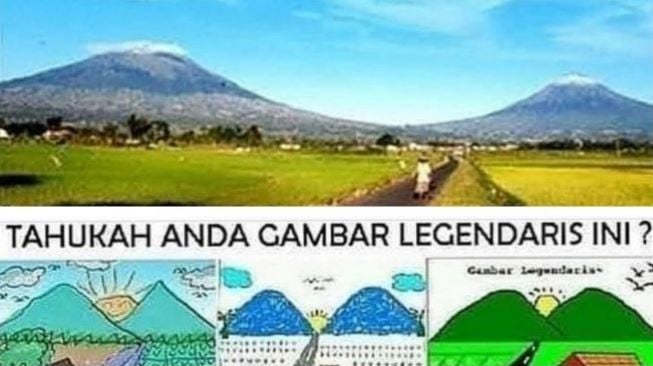 Gambar legendaris dua gunung dan sawah jaman SD. (Dok. Semarang.suara.com)