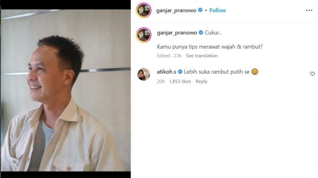 Ganjar Pranowo tampil dengan rambut hitam. (dok. Instagram)